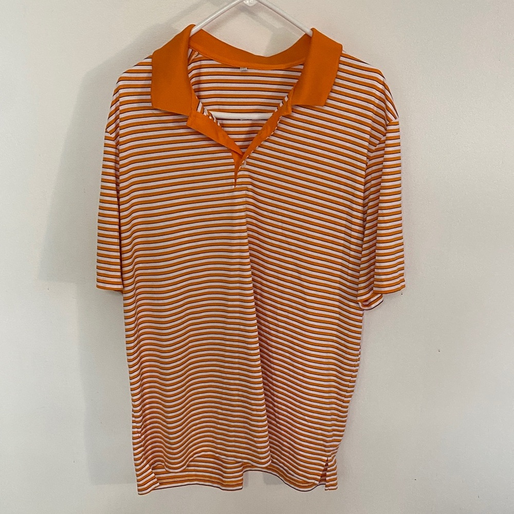adidas Men's Orange and White Striped Polo Shirt